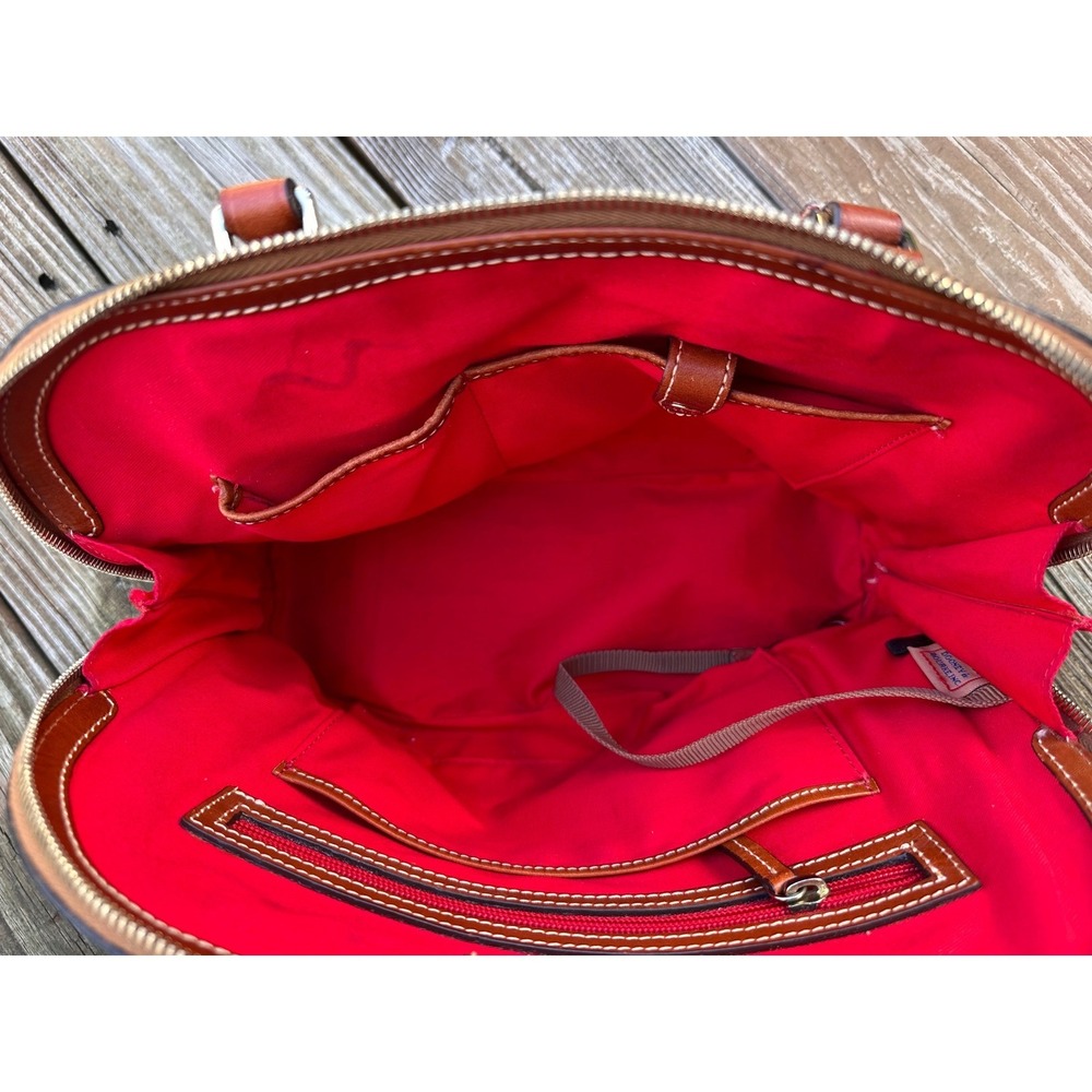 Dooney & Bourke Black British Tan Zip Pebble Grain Leather Dome Handbag - Picture 9 of 11